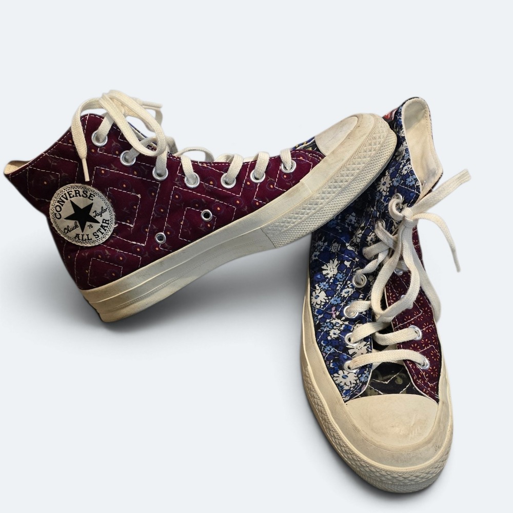 Converse Chuck 70 Size 5.5 Hi Patchwork Floral Quilted Sneakers Burgundy Blue
